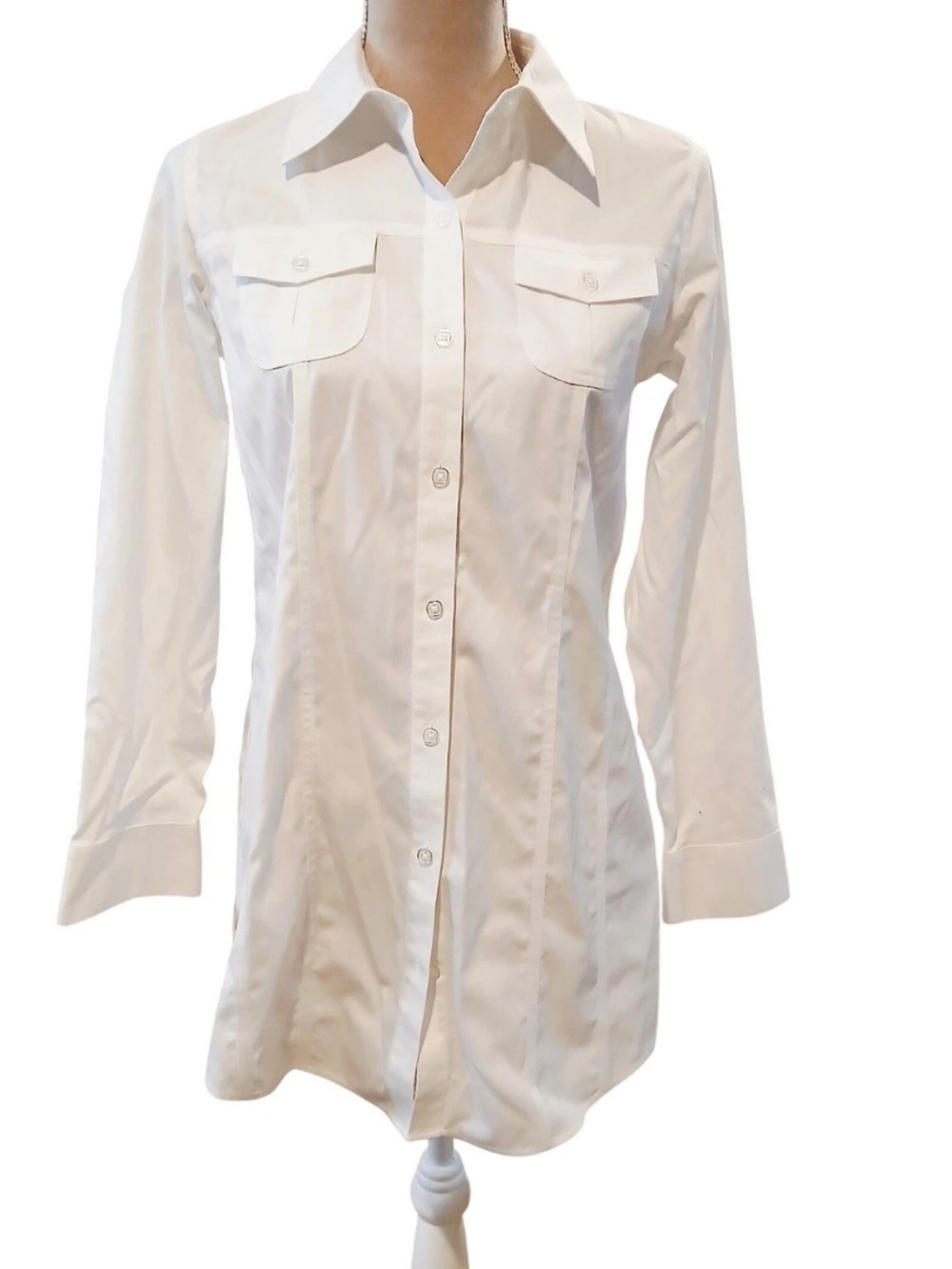 Chico's Cream Button-Front Shirt Jacket